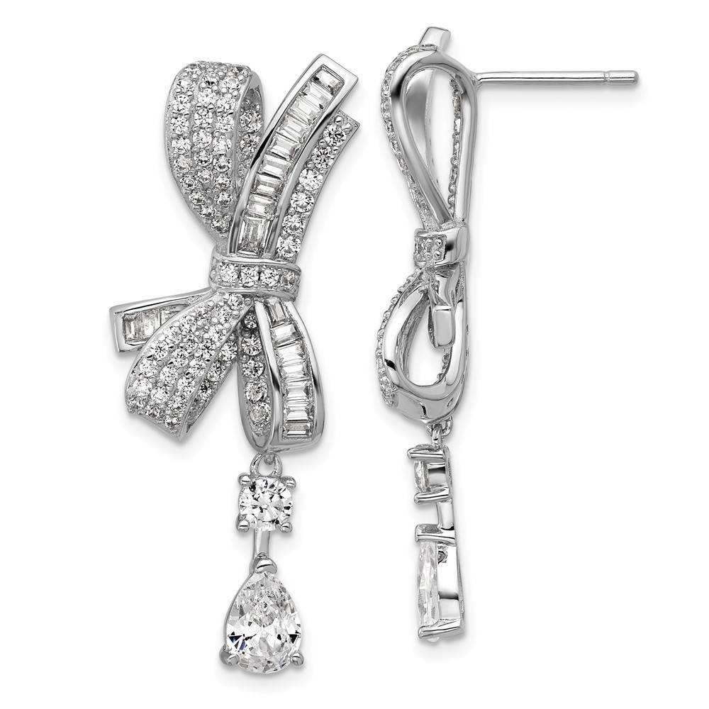 925 Sterling Silver Rhodium-Plated Polished Fancy Cz Bow Post Dangle Earrings